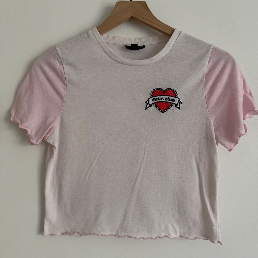 Topshop Babe Club Crop Top Pink White Babydoll Y2K Girlhoodcore
